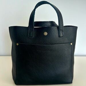 Portland Leather Goods Mini Crossbody Tote in black pebbled leather.